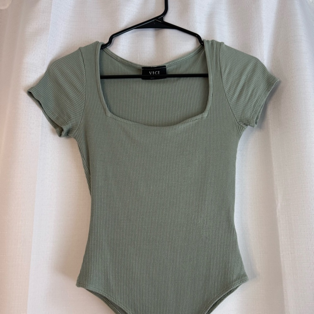 Vici Ribbed Bodysuit in Soft Green